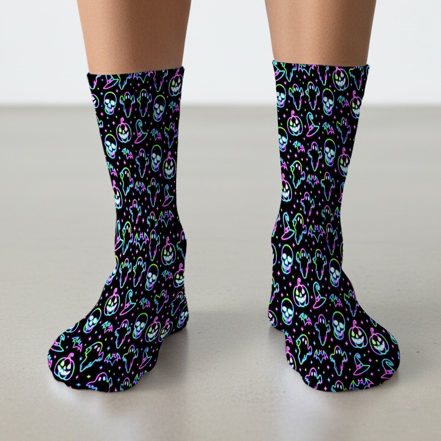 Pumpkin Skull Spooky Print Socks, Adult Socks for Men and Women