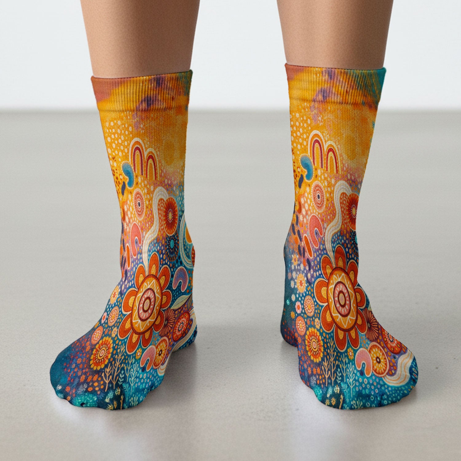 Australian Dot Art Inspired Scrub Socks, Artistic Boho Pattern Nurse Sock, Comfortable Scrubs For Nursing