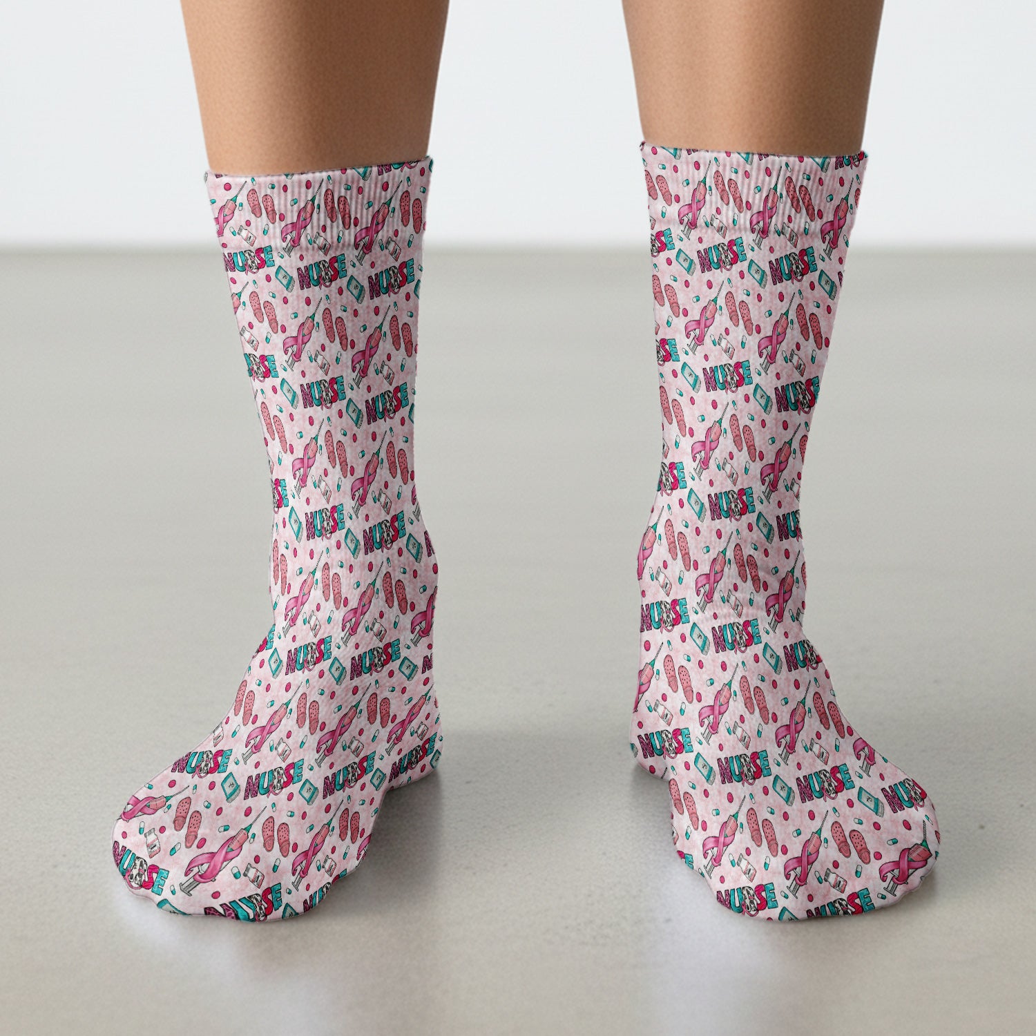 Pink Ribbon with Recovery Print Socks, Adult Socks for Men and Women