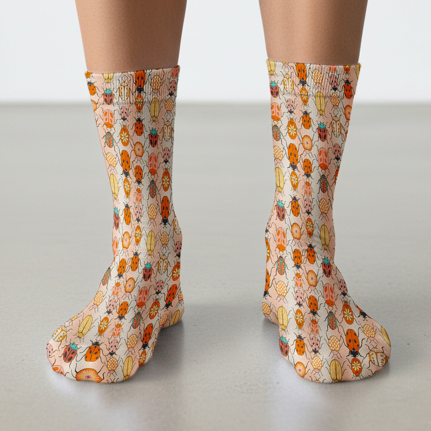 Cute Ladybug Beetle Floral Pattern Socks, Socks for Nurse Doctor