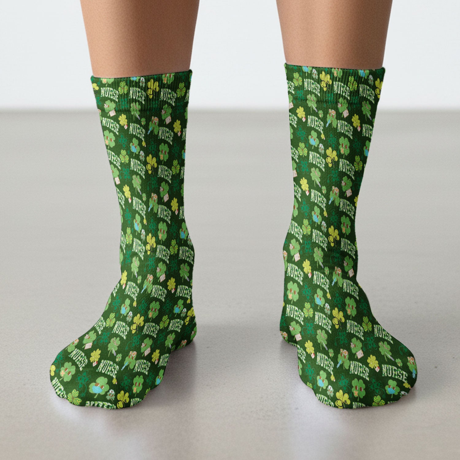 Lucky Shamrock Nurse Scrub Socks, St. Patrick’s Day Nursing Sock, Breathable Fabrics Nursing Uniform