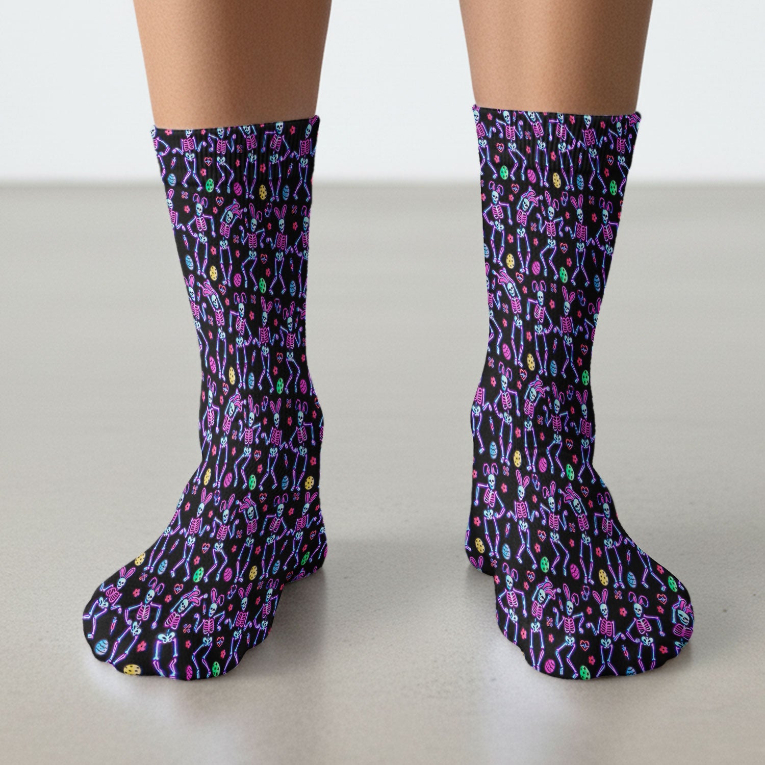 Neon Easter Skeleton Pattern Socks, Adult Socks for Men and Women