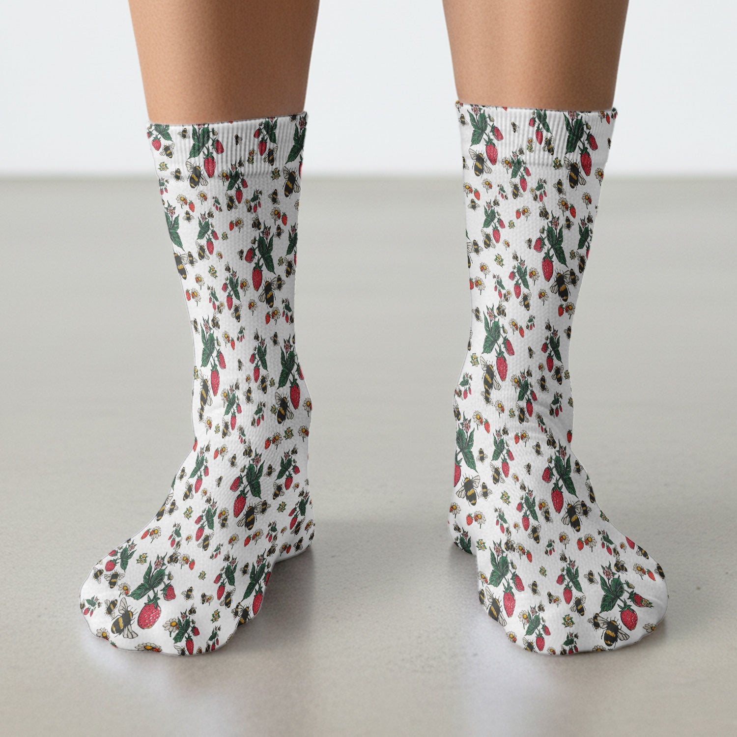 Cute Strawberry Bee Daisy Floral Pattern Scrub Socks, Socks for Nurse Doctor