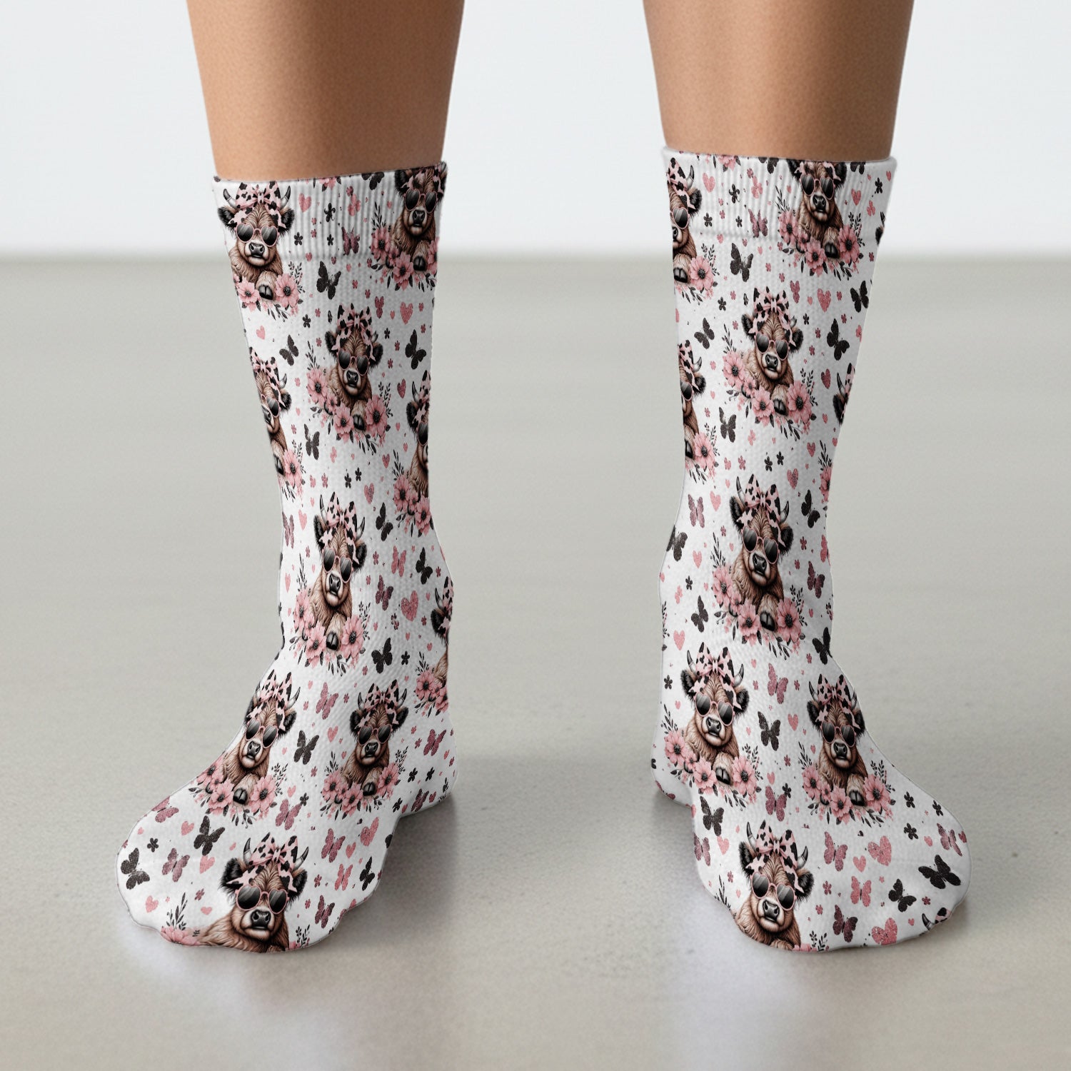 Cute Cow With Heart Sunglasses Pattern Socks, Adult Socks for Men and Women