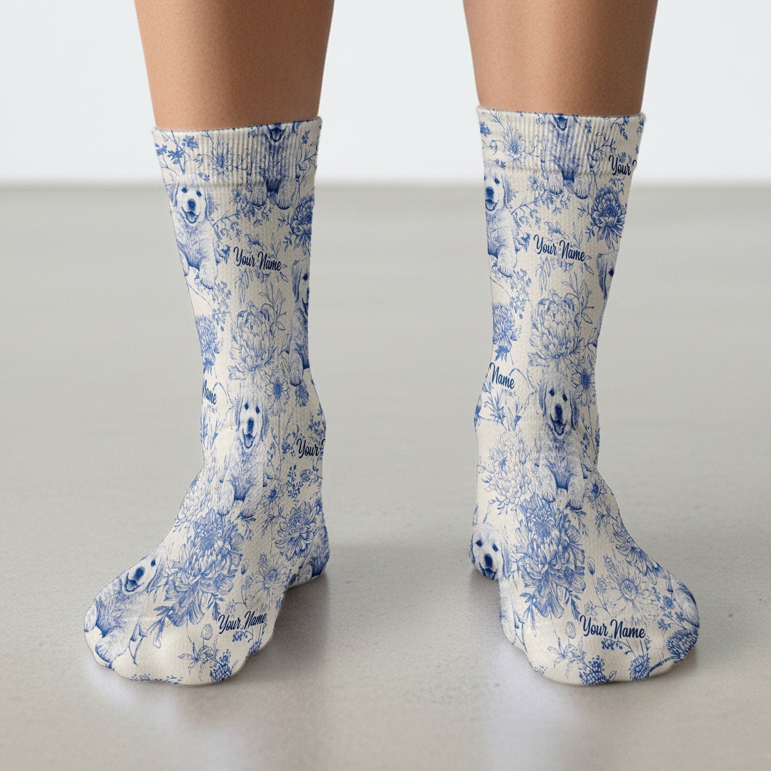 Personalized Custom Pet Photo Name Floral Pattern Socks, Adult Socks for Men and Women