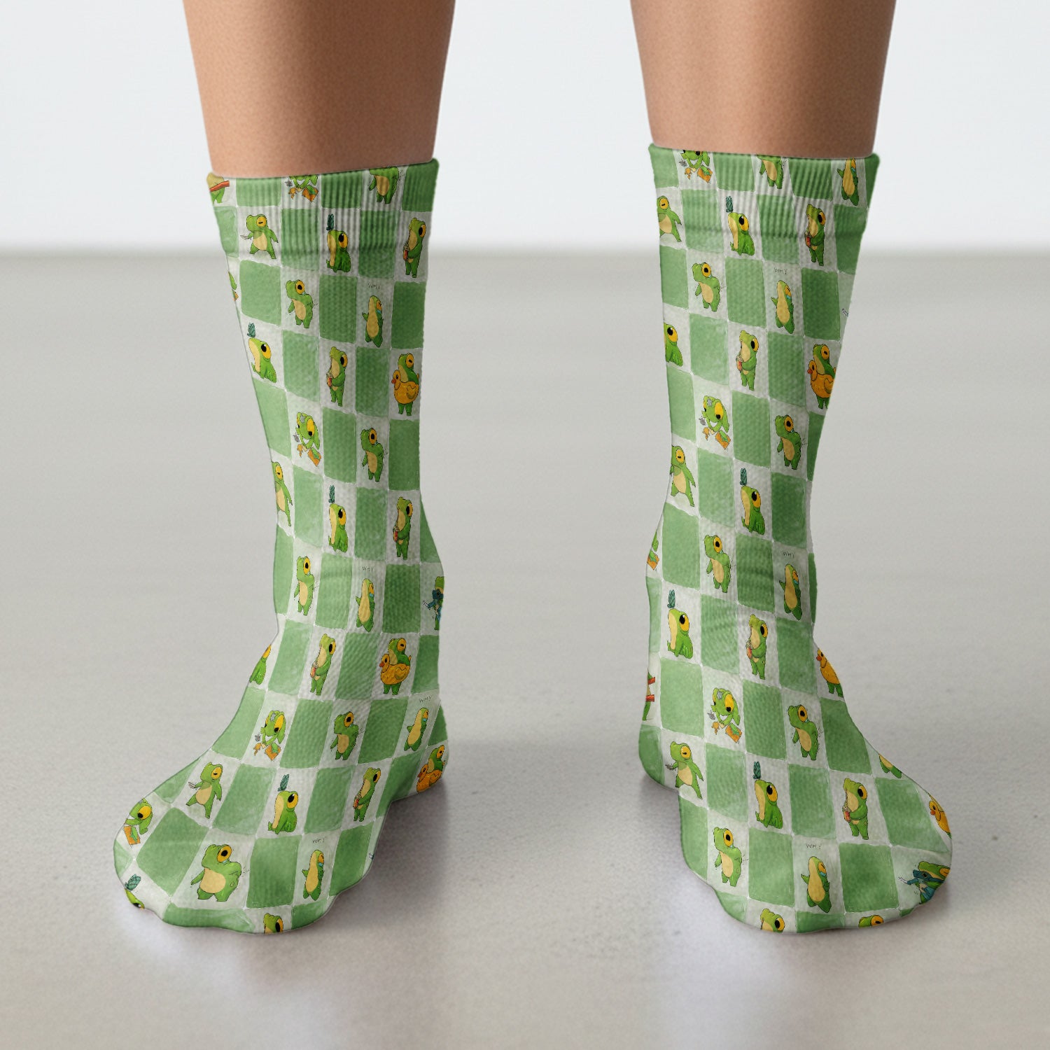 Cute Frog Duck Checkerboard Pattern Socks, Adult Socks for Men and Women