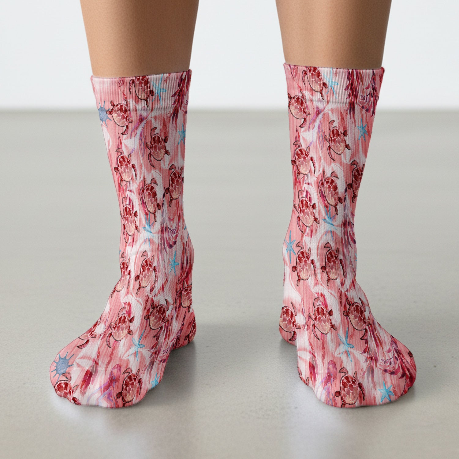Pink Sea Turtle Ocean Pattern Socks, Adult Socks for Men and Women