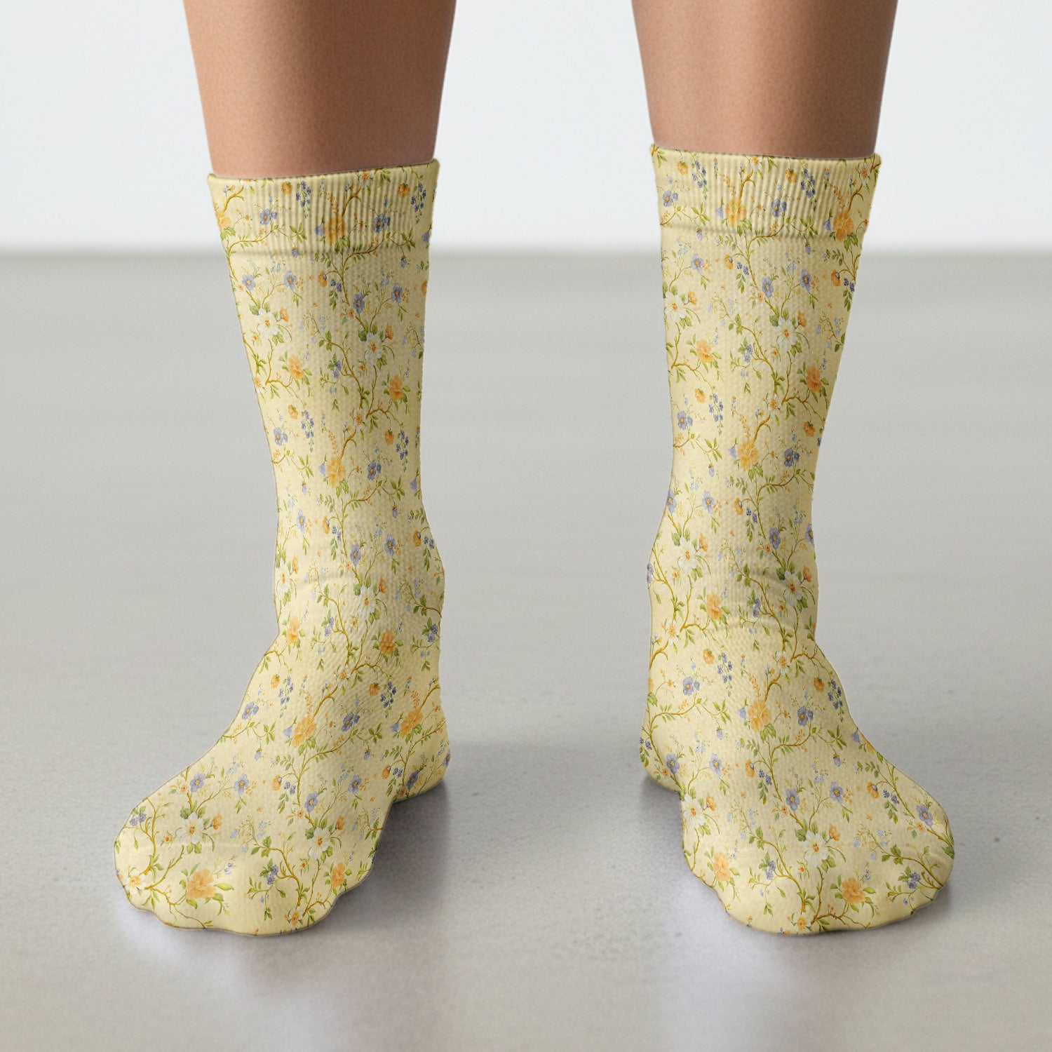 Sunny Wildflower Garden Floral Socks, Adult Socks for Men and Women