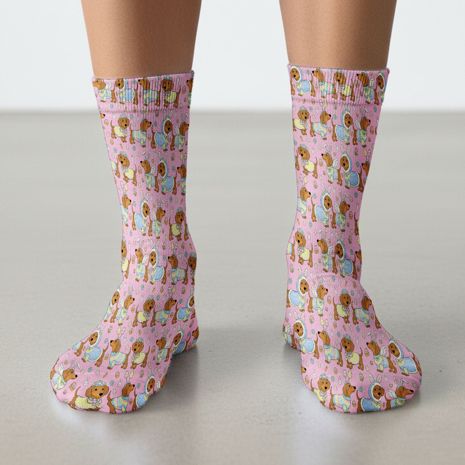 Easter Dachshund Bunny Pattern Nurse Socks, Breathable Fabrics Medical Uniform