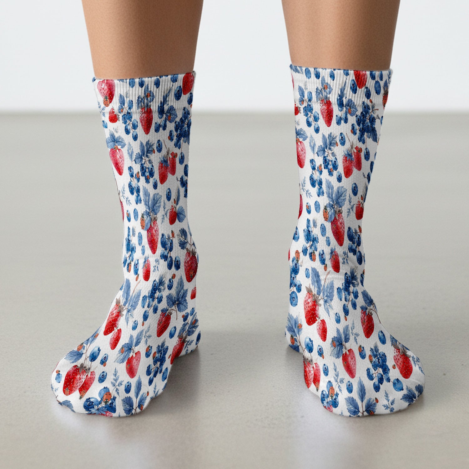 Cute Strawberry Blueberry Ladybug Pattern Socks, Adult Socks for Men and Women