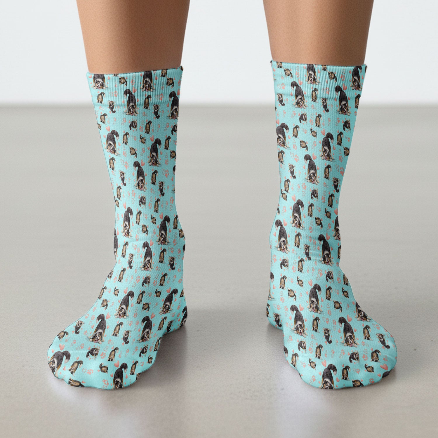 Playful Dog Heart Medical Print Socks, Breathable Fabrics Medical Uniform