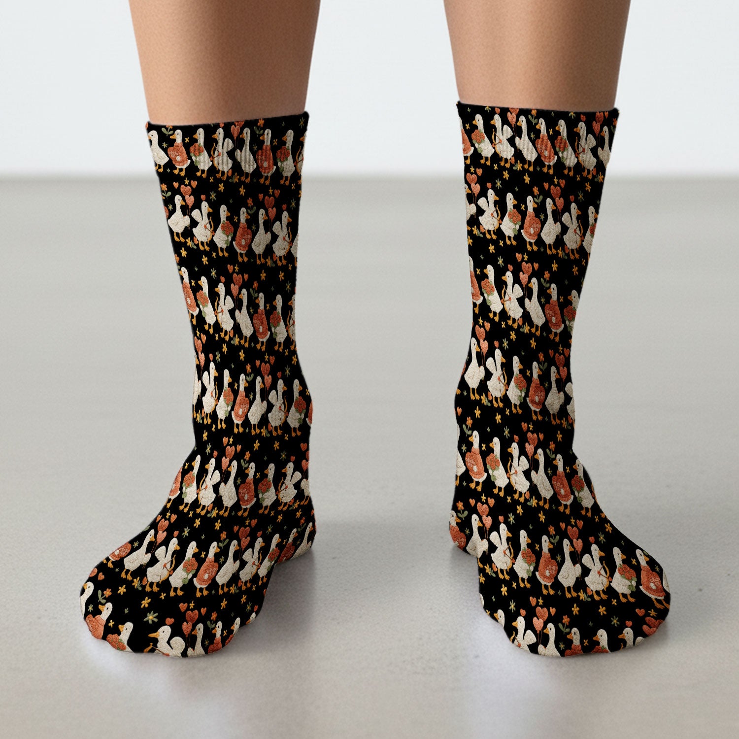 Cute Goose Nurse Scrub Socks, Valentine Farm Medical Pattern Sock, Breathable Fabrics Nursing Uniform