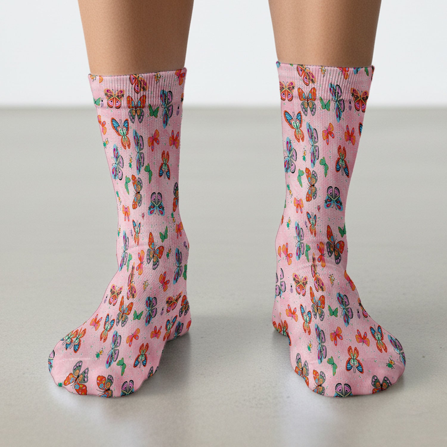 Colorful Butterfly Garden Pattern Socks, Breathable Fabrics Medical Uniform