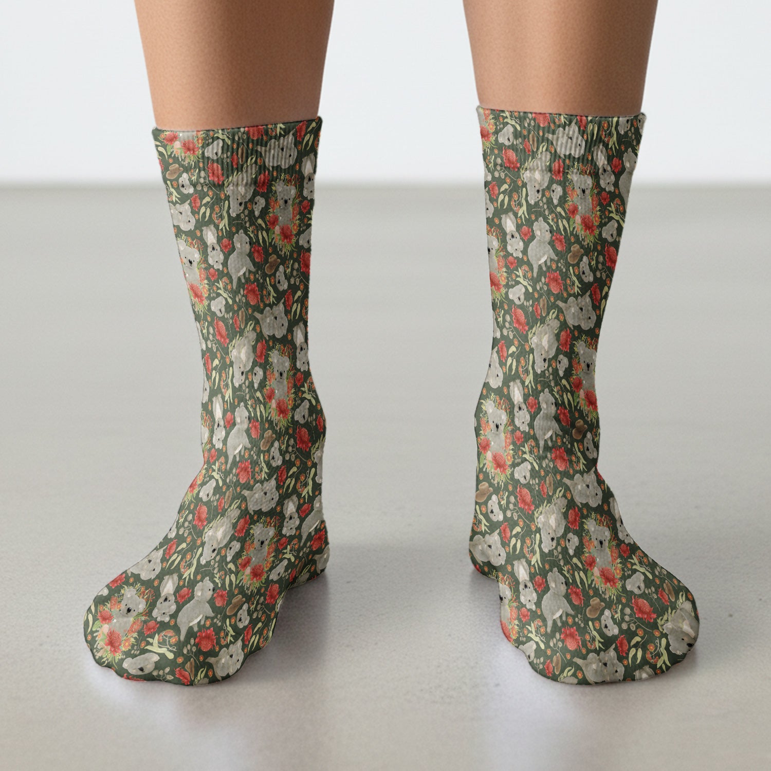 Cute Koala Wildflower Pattern Socks, Adult Socks for Men and Women