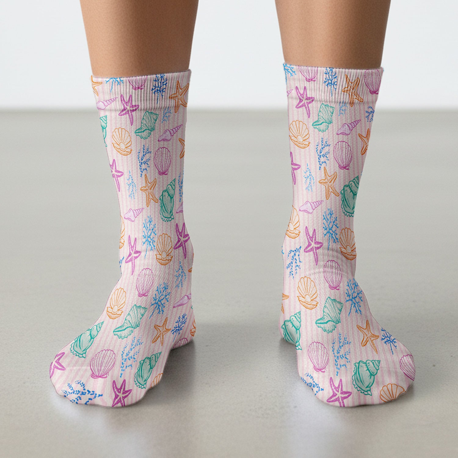 Colorful Seashell Starfish Ocean Stripe Pattern Sock, Breathable Fabrics Medical Uniform