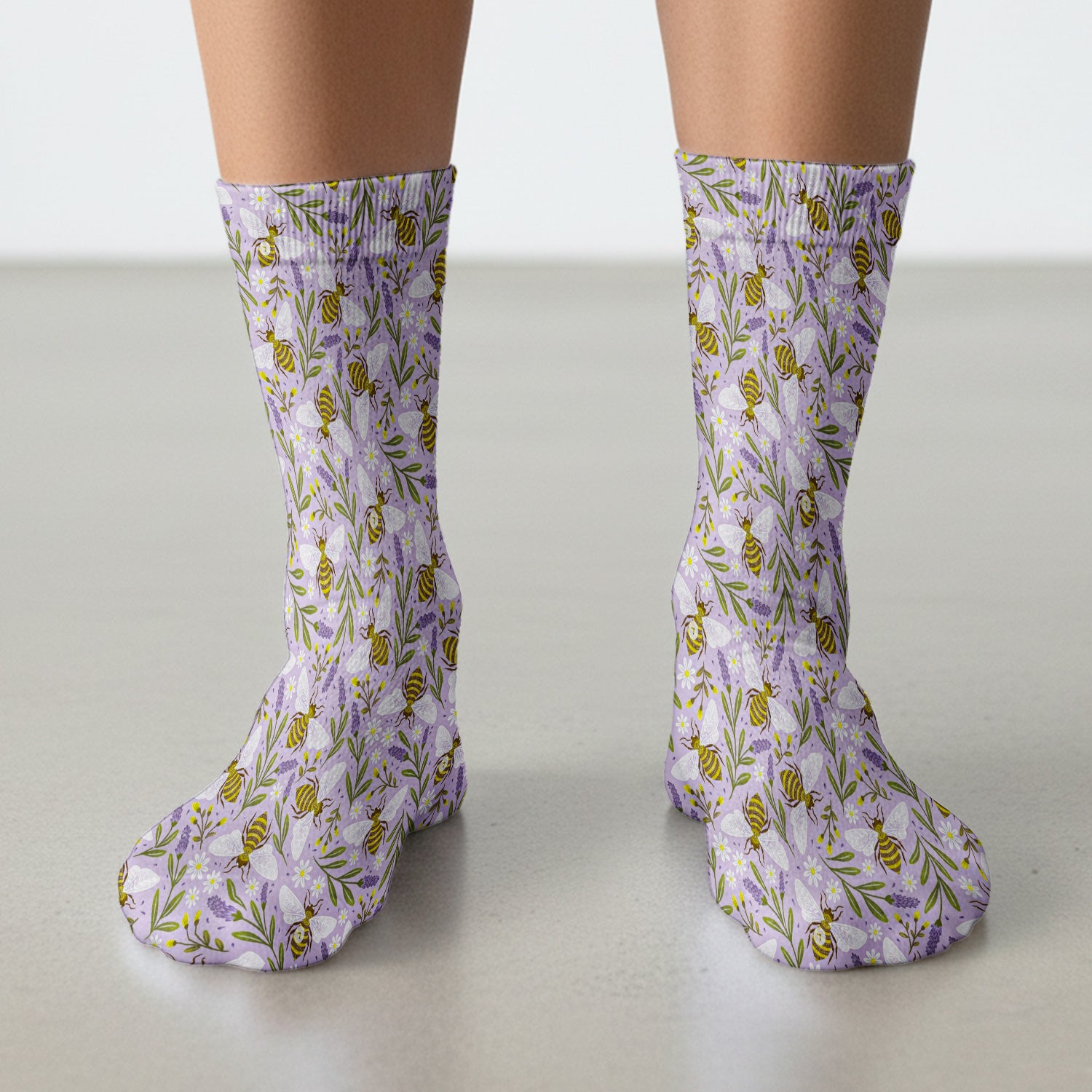 Cute Lavender Bee Floral Pattern Nurse Socks, Socks for Nurse Doctor