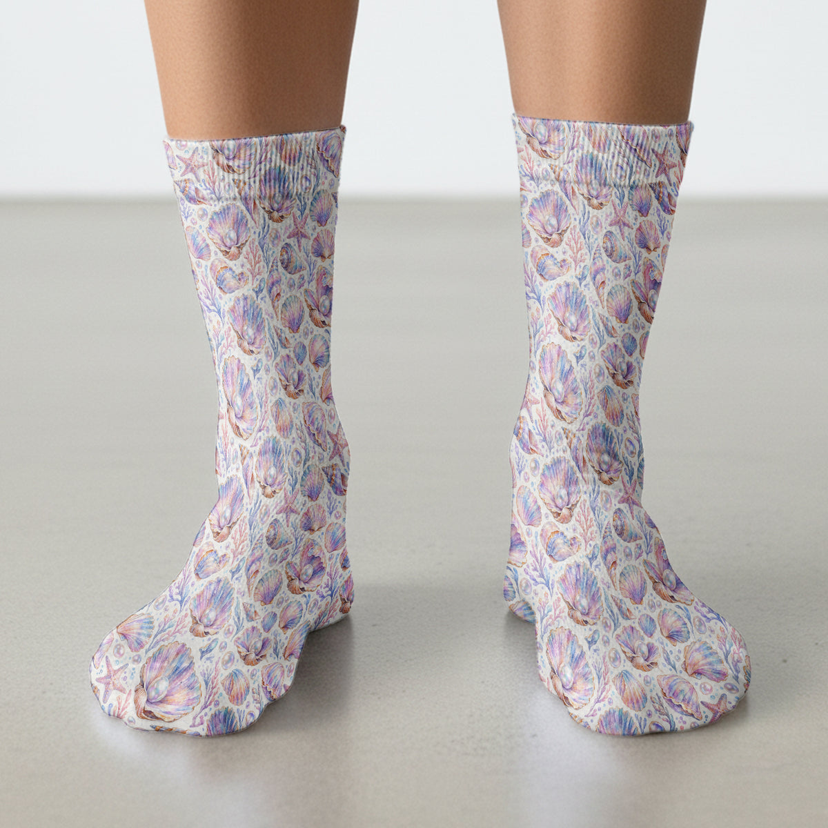 Pastel Seashell And Pearl Pattern Socks, Adult Socks for Men and Women