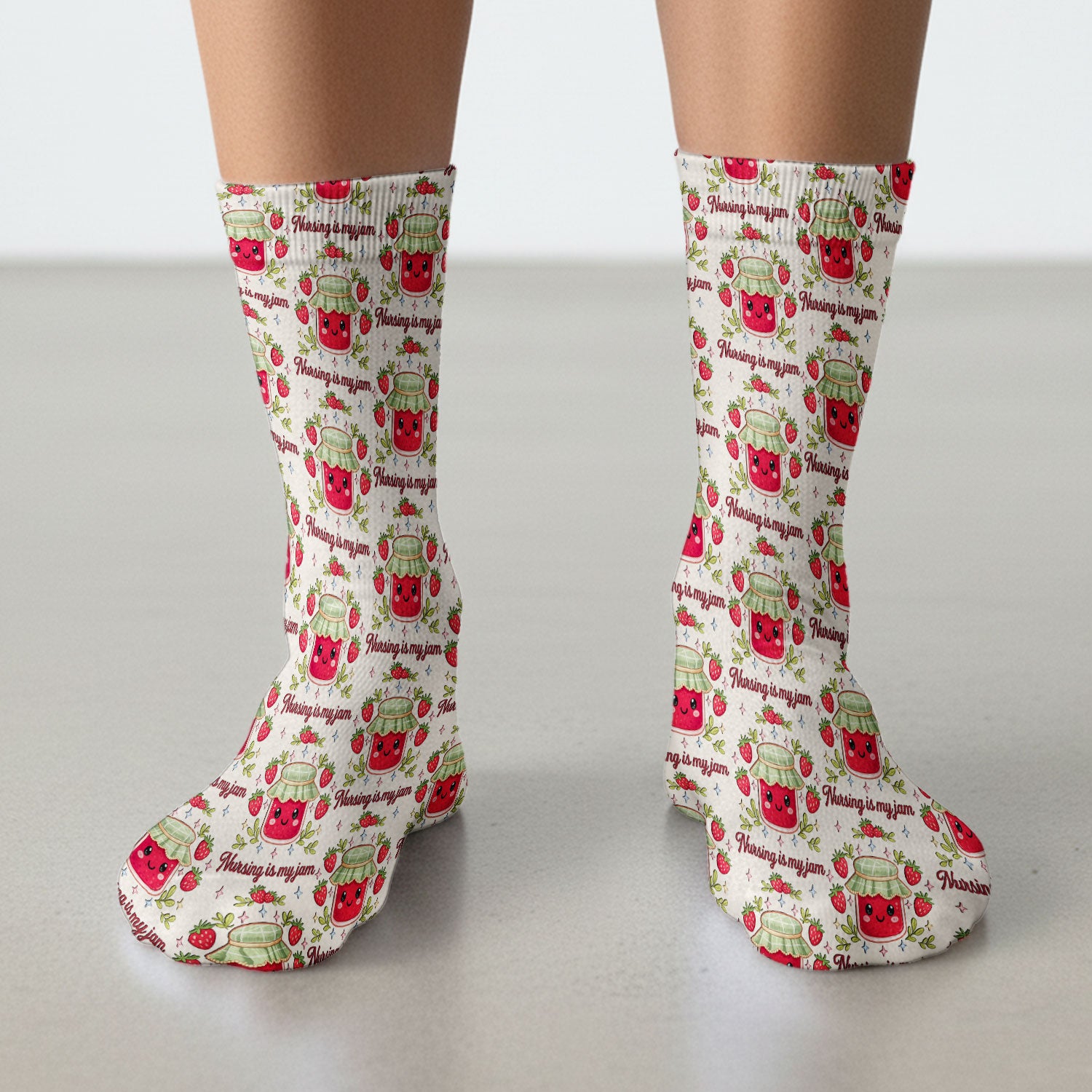 Cute Strawberry Jam Nurse Pattern Socks, Breathable Fabrics Medical Uniform