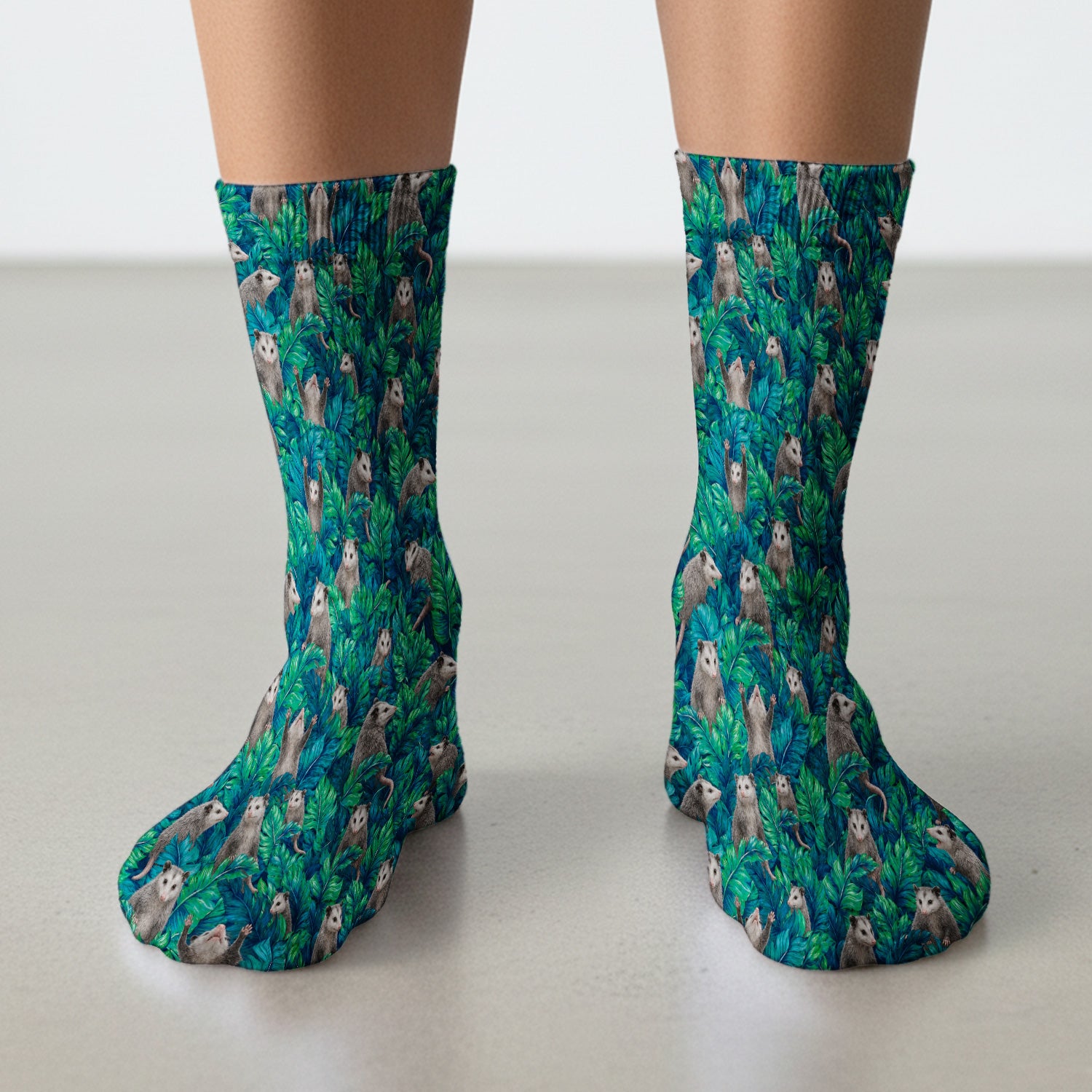 Tropical Opossum Jungle Leaves Pattern Socks, Adult Socks for Men and Women