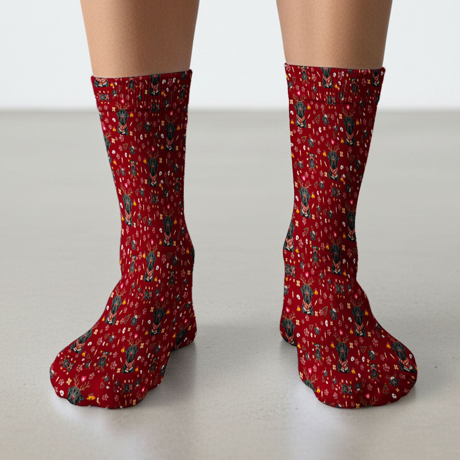 Funny Black Lab Reindeer Socks for Nurse Doctor - Christmas Puppy Adult Socks for Men and Women