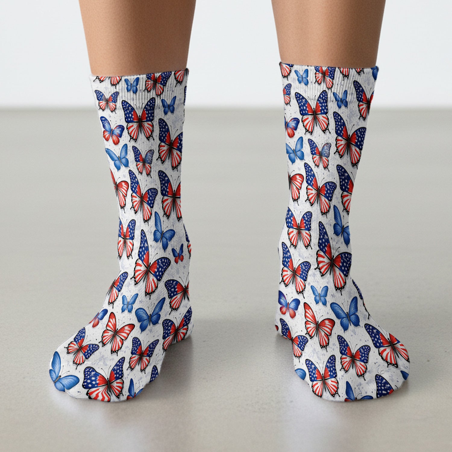 Charming Patriotic Butterfly Star Pattern Socks, Socks for Nurse Doctor