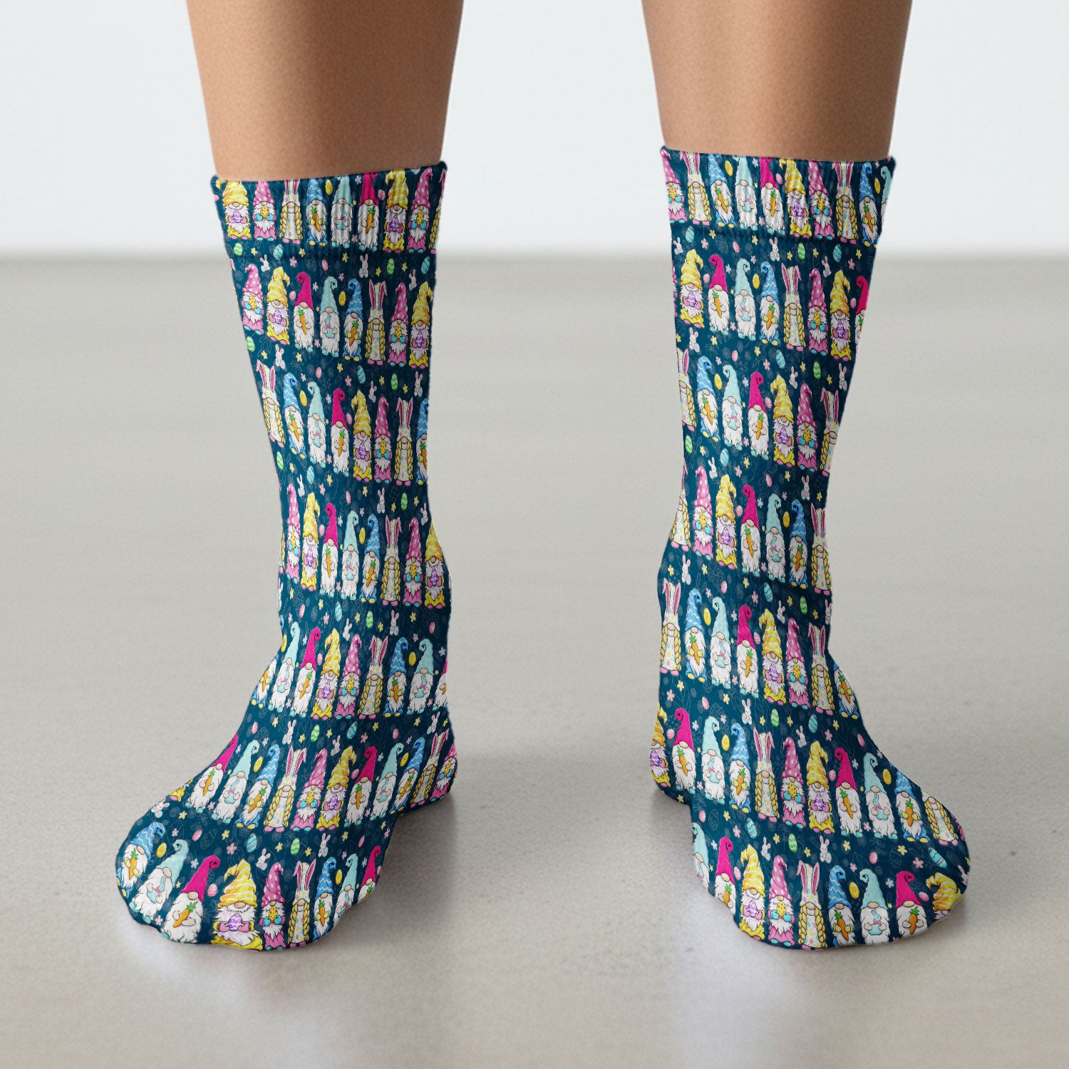 Colorful Easter Gnome Bunny Eggs Pattern Socks, Socks for Nurse Doctor