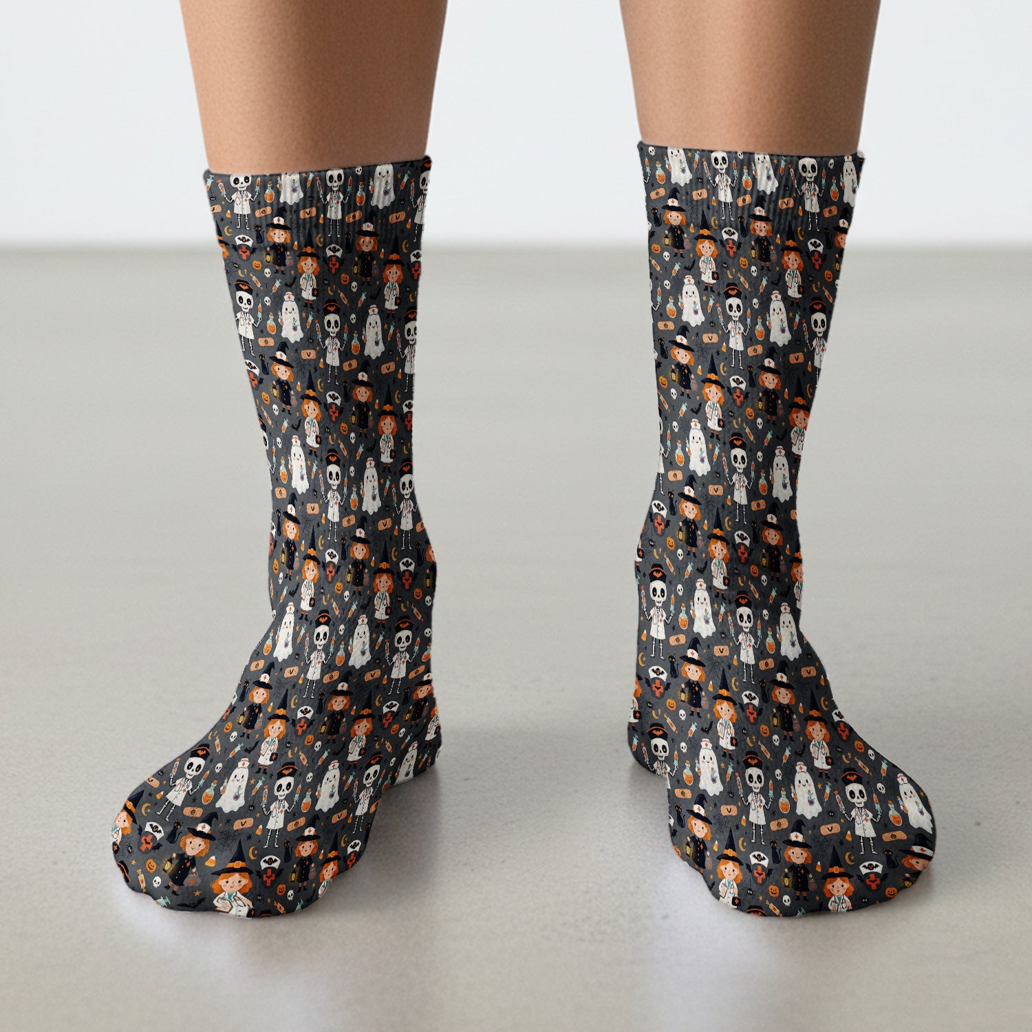 Halloween Witch And Skeleton Nurse Socks, Adult Socks for Men and Women