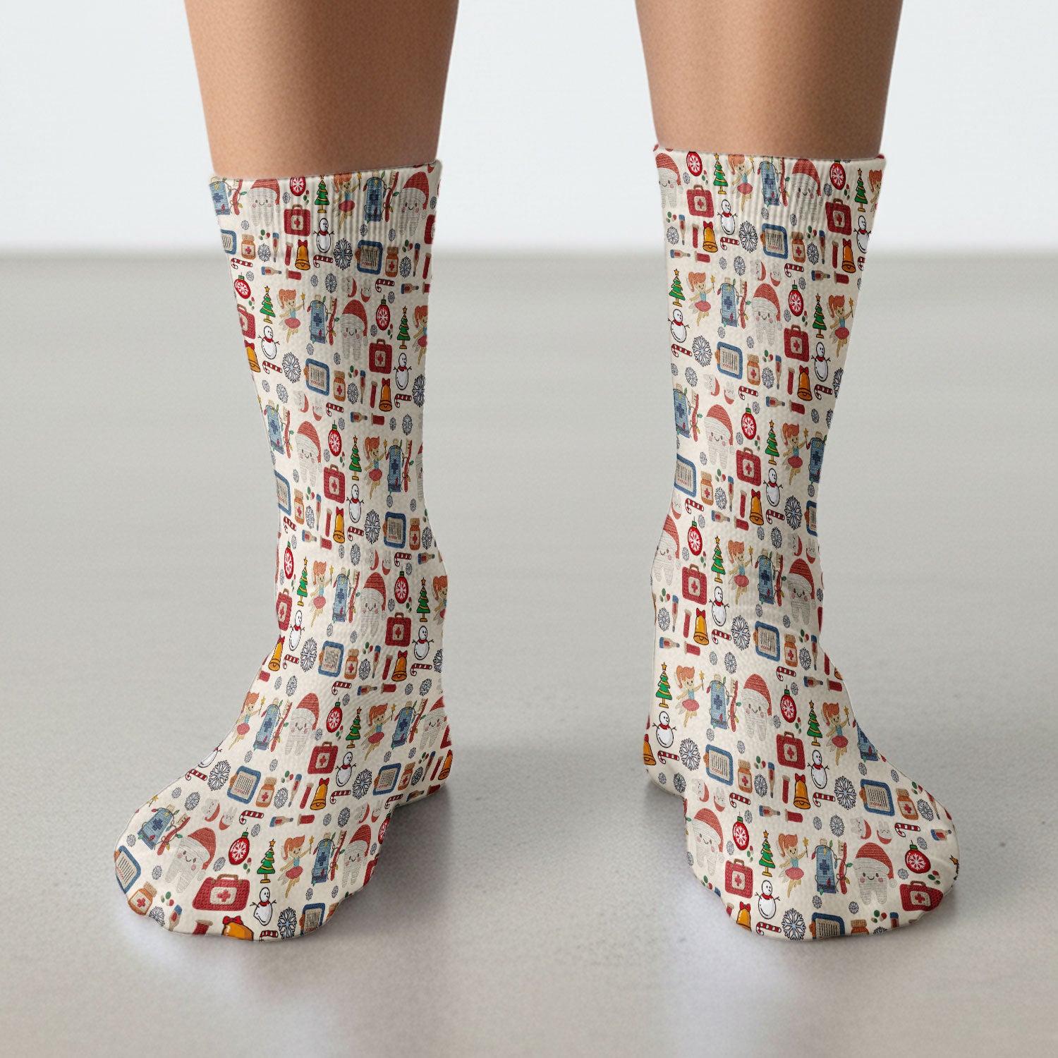 Christmas Dental Socks for Nurse Doctor - Cute Santa Tooth & Snowman Adult Socks for Men and Women