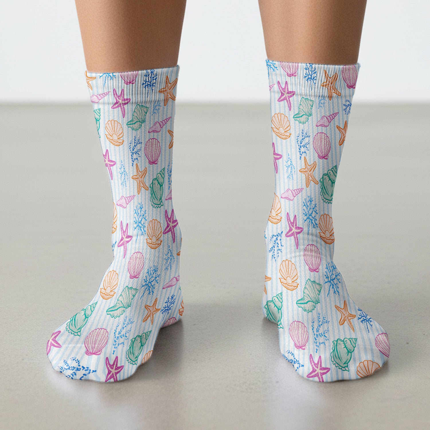 Colorful Seashell Starfish Ocean Stripe Pattern Sock, Breathable Fabrics Medical Uniform