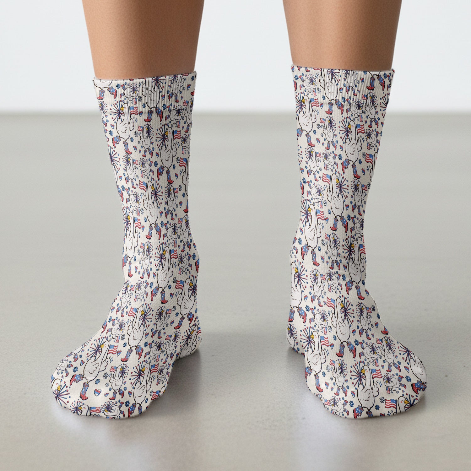 Patriotic Goose With USA Flag Fireworks Socks, Breathable Fabrics Medical Uniform