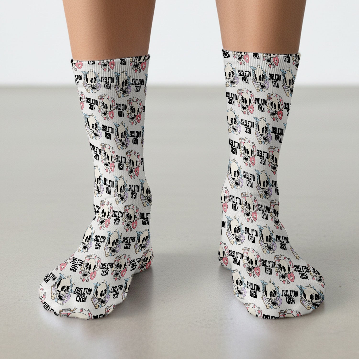 Funny Halloween Skeleton Crew Socks, Adult Socks for Men and Women