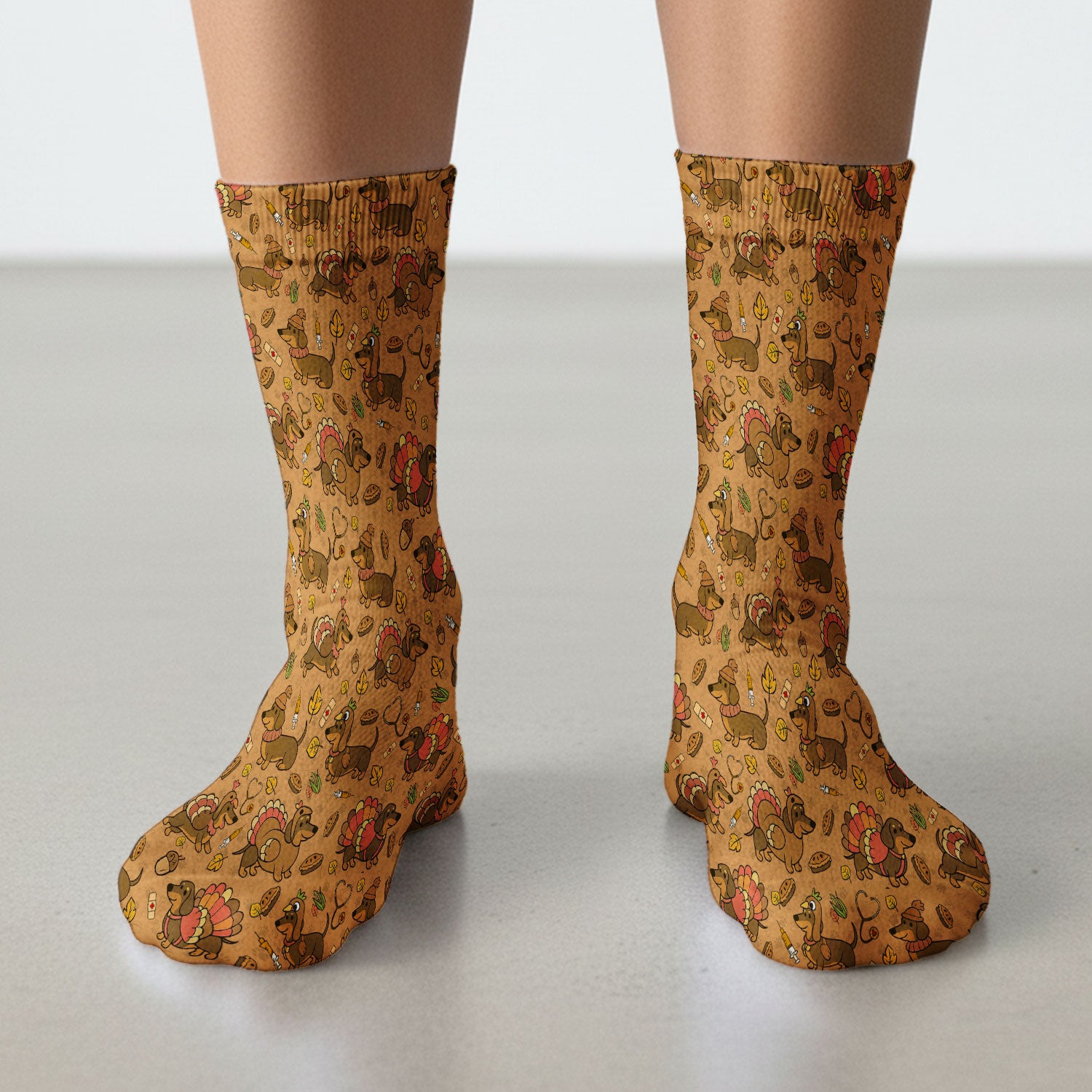 Thanksgiving Wiener Dog Socks for Nurse Doctor - Funny Dachshund Turkey Adult Socks for Men and Women