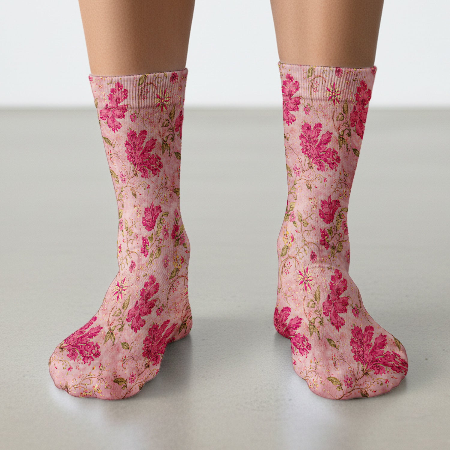 Elegant Pink Floral Vine Pattern Socks, Socks for Nurse Doctor