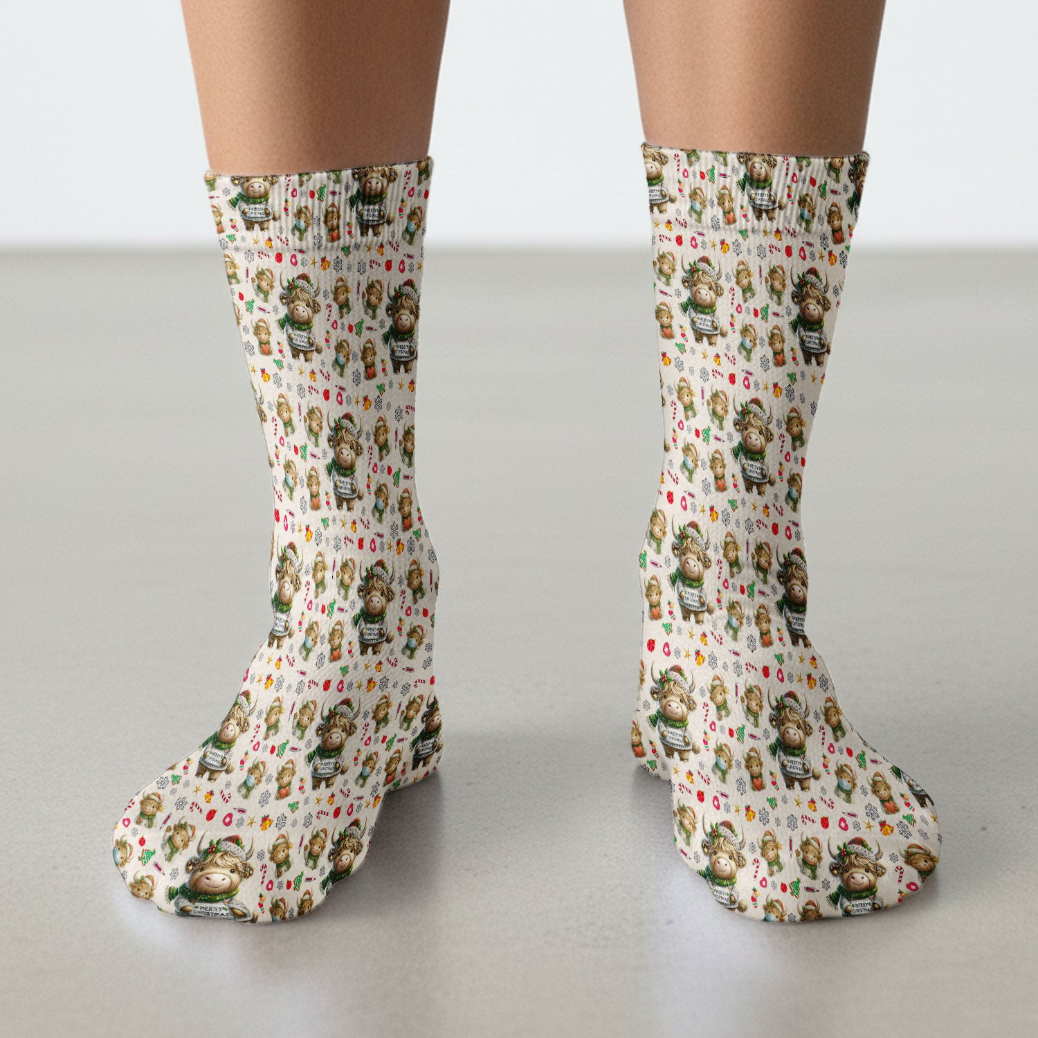 Highland Cow Christmas Socks, Funny Holiday Cow Pattern Nurse Socks, Cozy Medical Crew Socks, Perfect Christmas Gift For Nursing