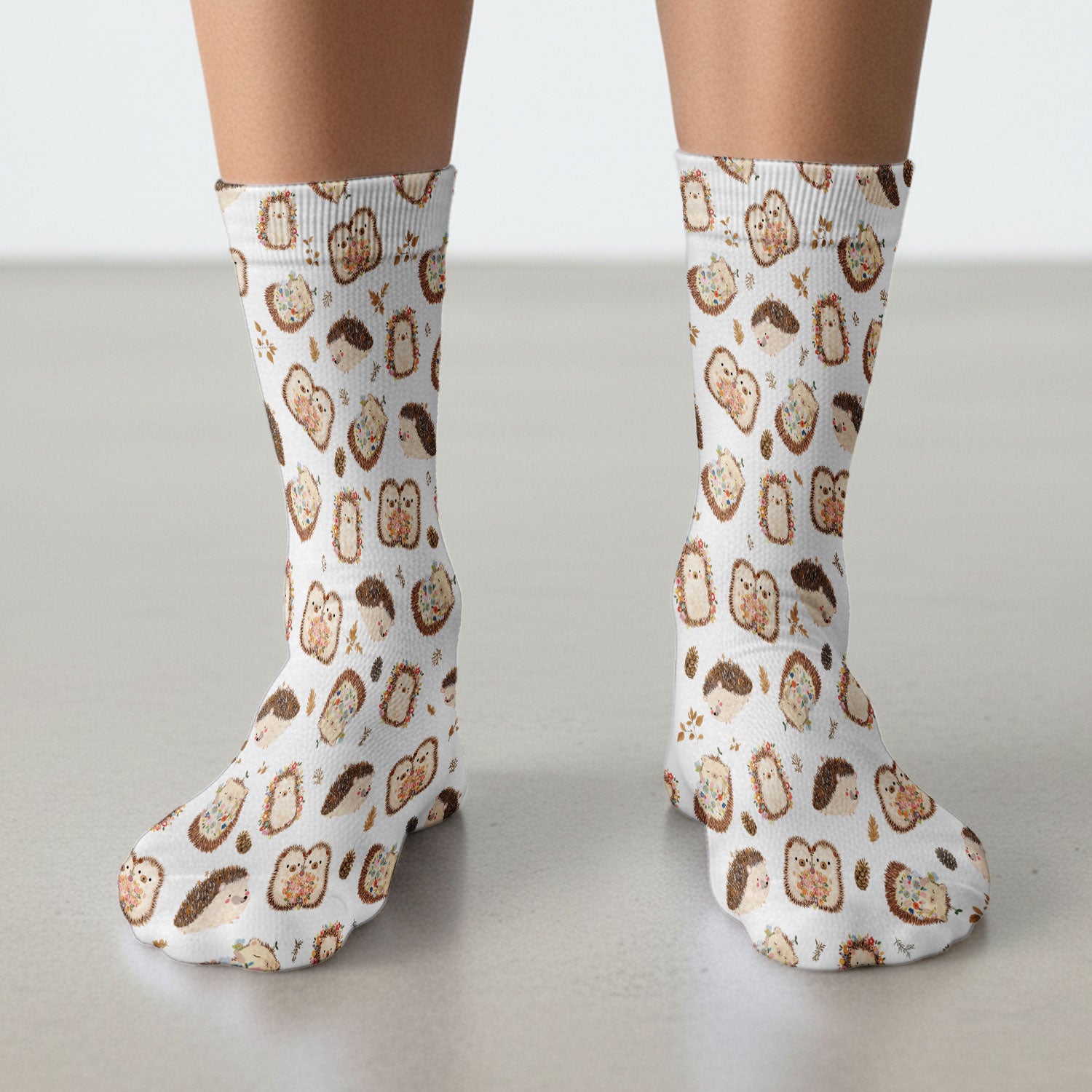 Cute Hedgehog Floral Socks, Breathable Fabrics Medical Uniform