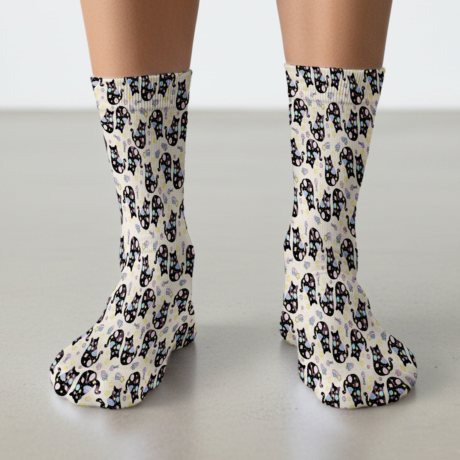 Galaxy Black Cat Space Pattern Socks, Breathable Fabrics Medical Uniform