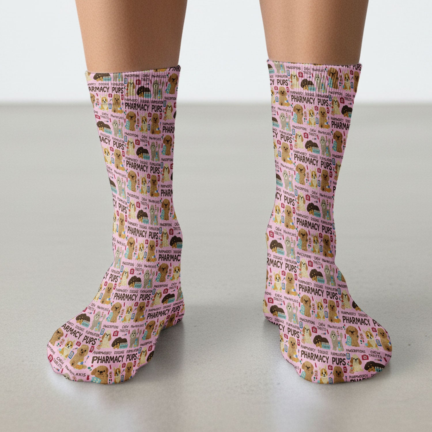 Pharmacy Pups Socks for Nurse Doctor - Cute Dog Adult Socks for Men and Women - Funny Gift for Pharmacists & Vet Techs