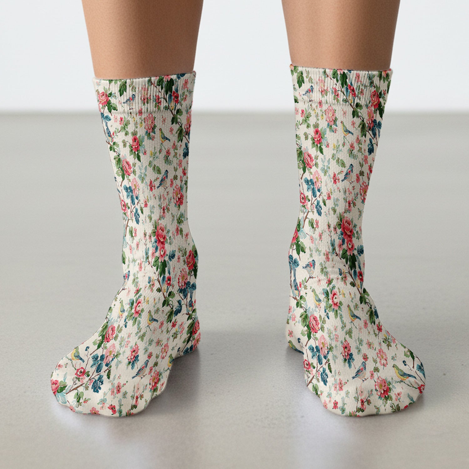 Songbird Rose Garden Pattern Socks, Adult Socks for Men and Women