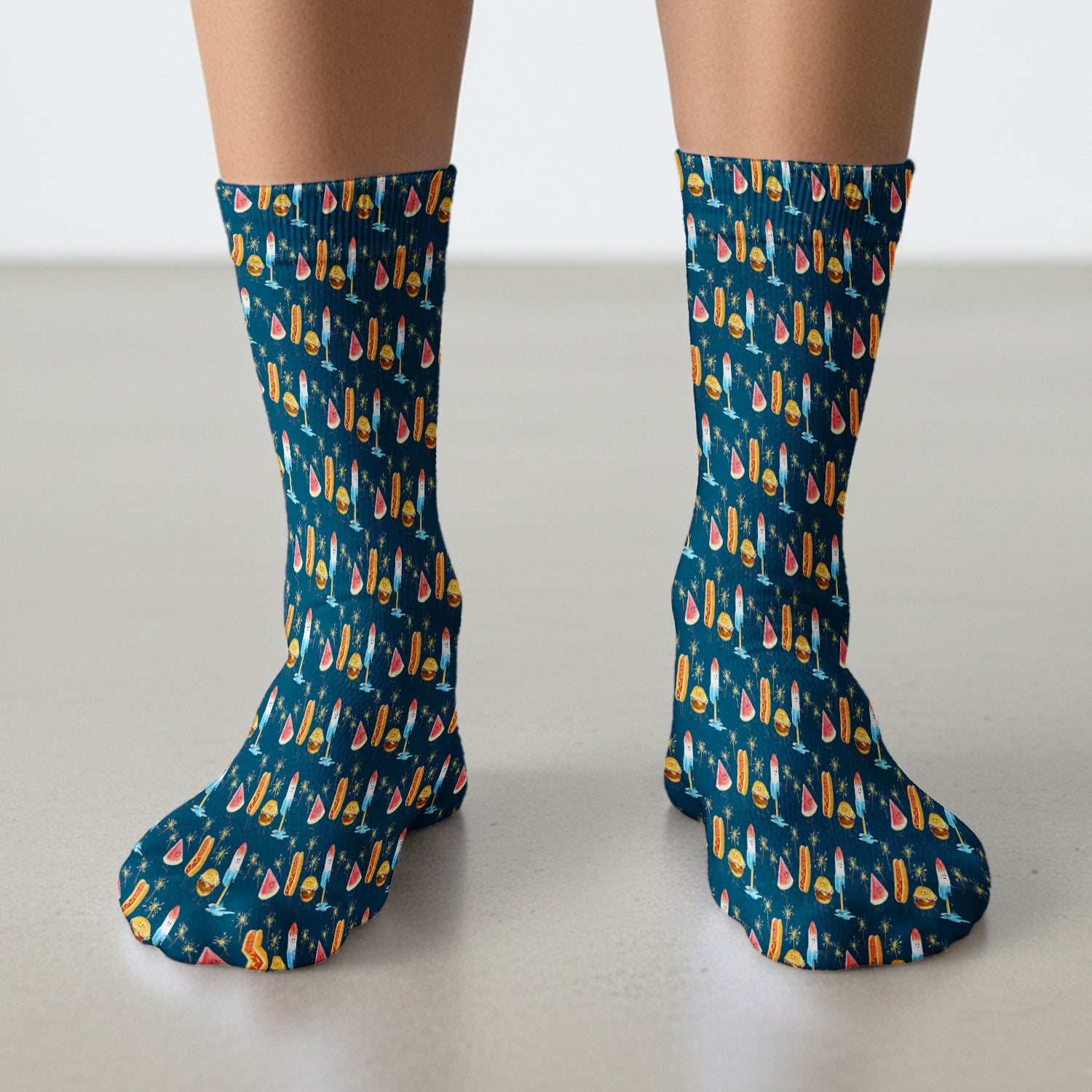 Funny Summer Food Icons Pattern Socks, Breathable Fabrics Medical Uniform