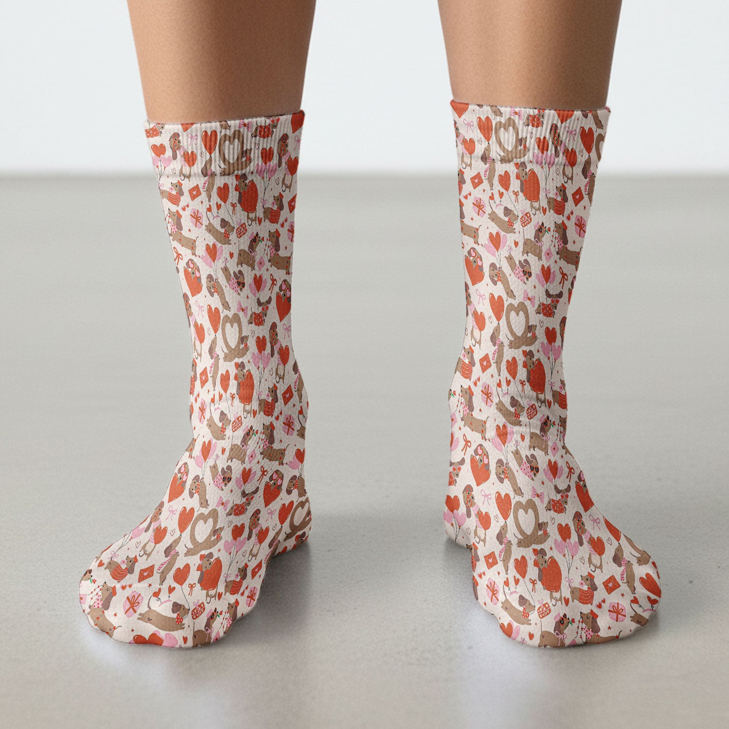 Cute Dachshund Valentine Medical Pattern Socks, Breathable Fabrics Medical Uniform