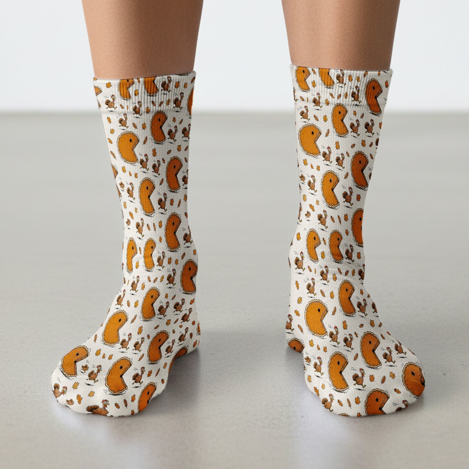 Thanksgiving Pie Chasing Turkey Socks, Adult Socks for Men and Women