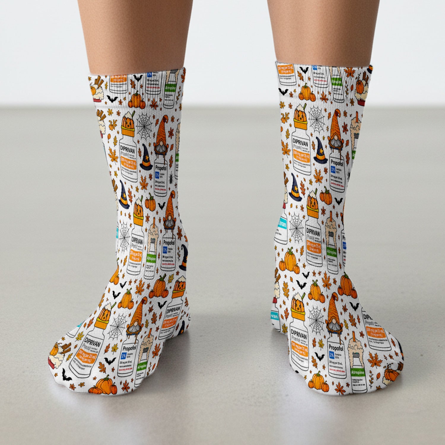 Funny Witch Hat & Pumpkin Print Socks, Adult Socks for Men and Women