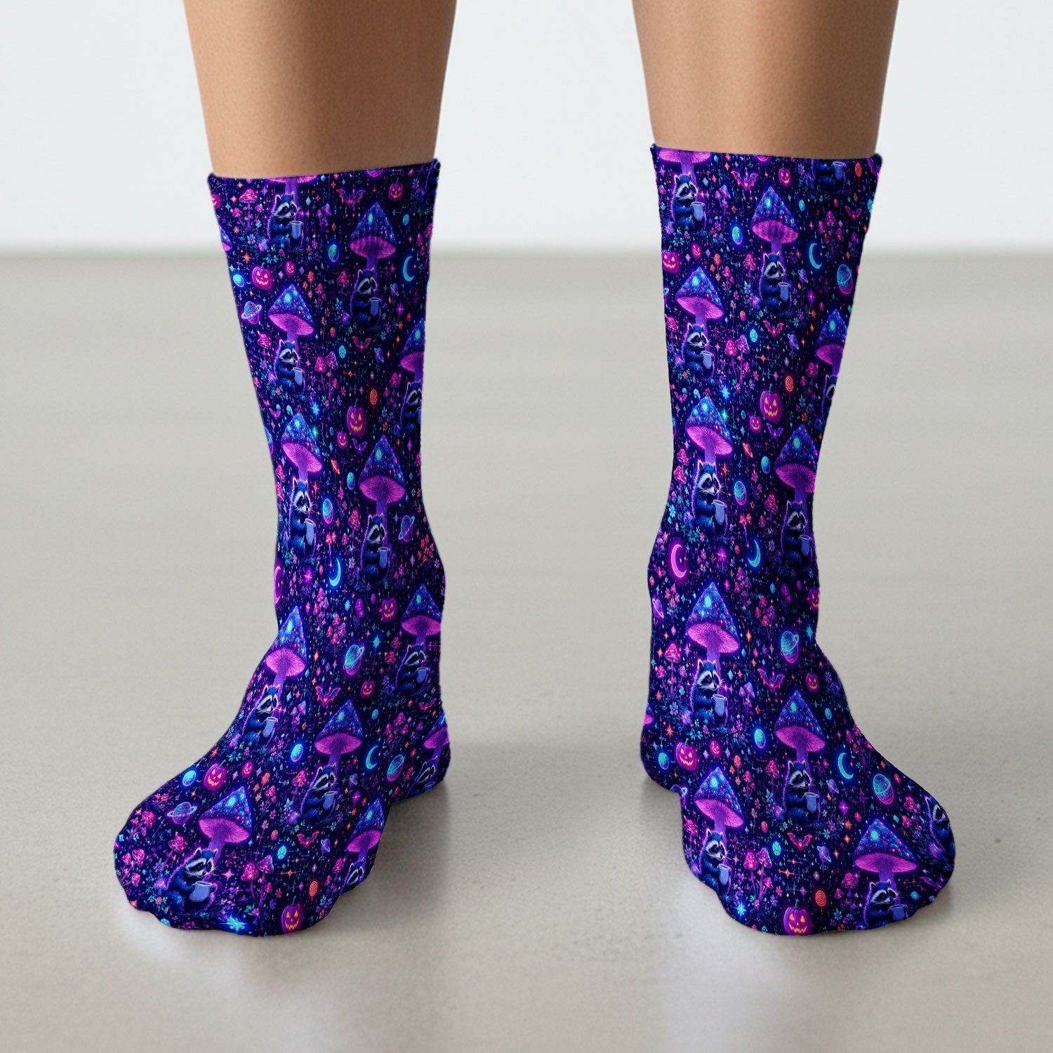 Halloween Raccoon And Mushrooms Socks, Adult Socks for Men and Women