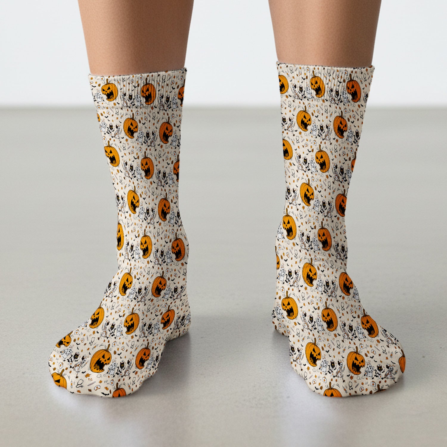 Funny Halloween Pumpkin Chasing Nurses Socks, Adult Socks for Men and Women
