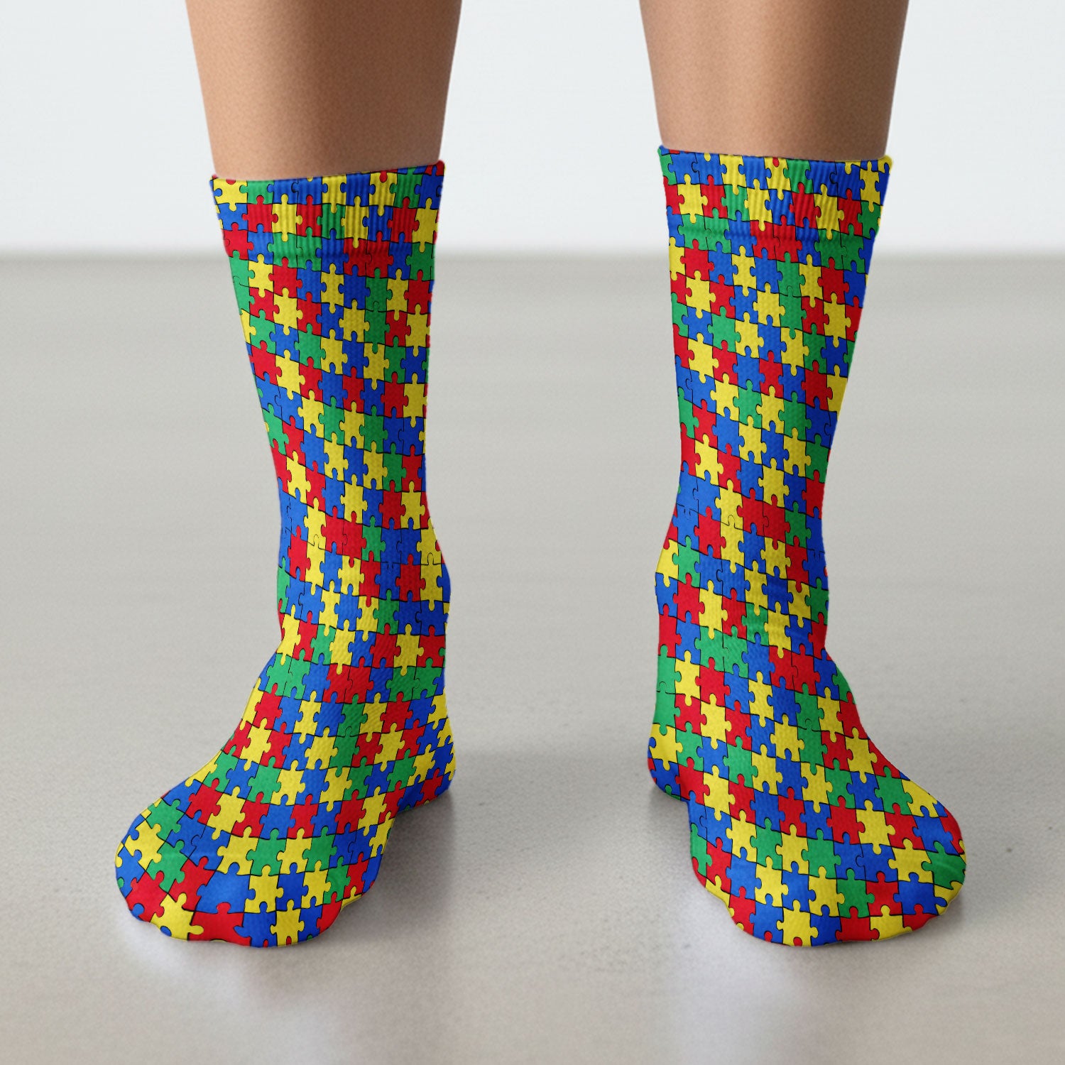 Autism Awareness Puzzle Pattern Socks, Adult Socks for Men and Women
