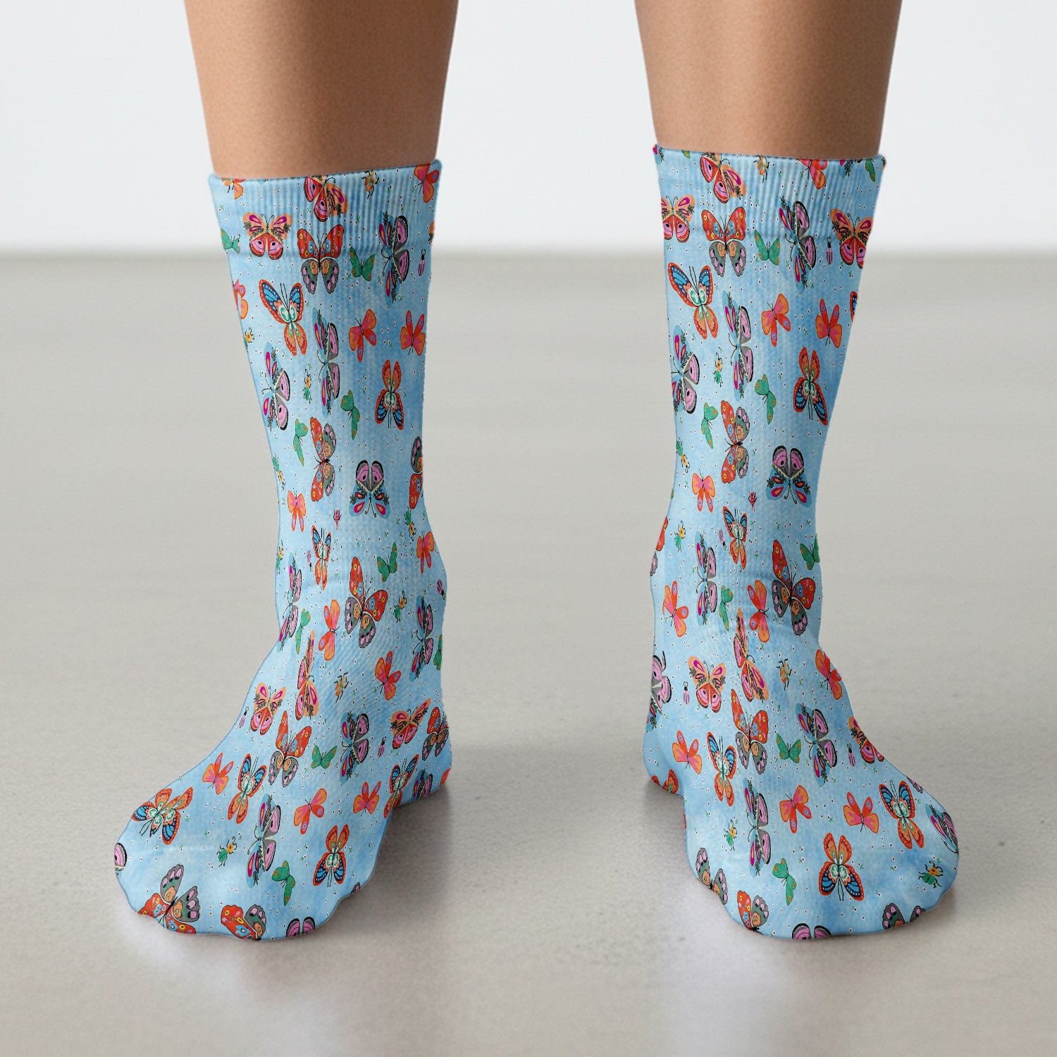 Colorful Butterfly Garden Pattern Socks, Breathable Fabrics Medical Uniform