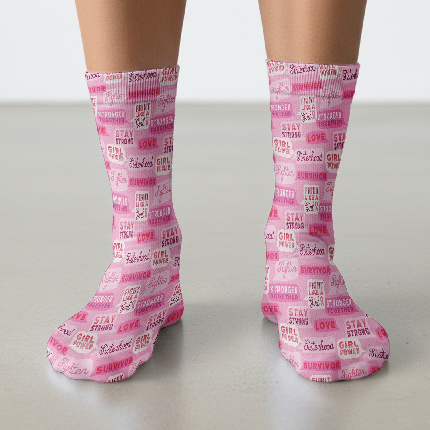 Pink Ribbon Quotes Socks, Adult Socks for Men and Women
