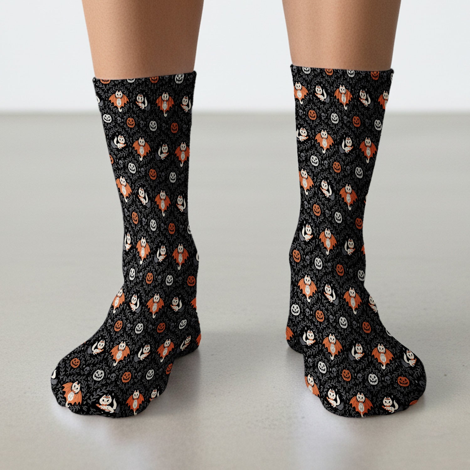 Cute Halloween Vampire Cat Pattern Socks, Adult Socks for Men and Women