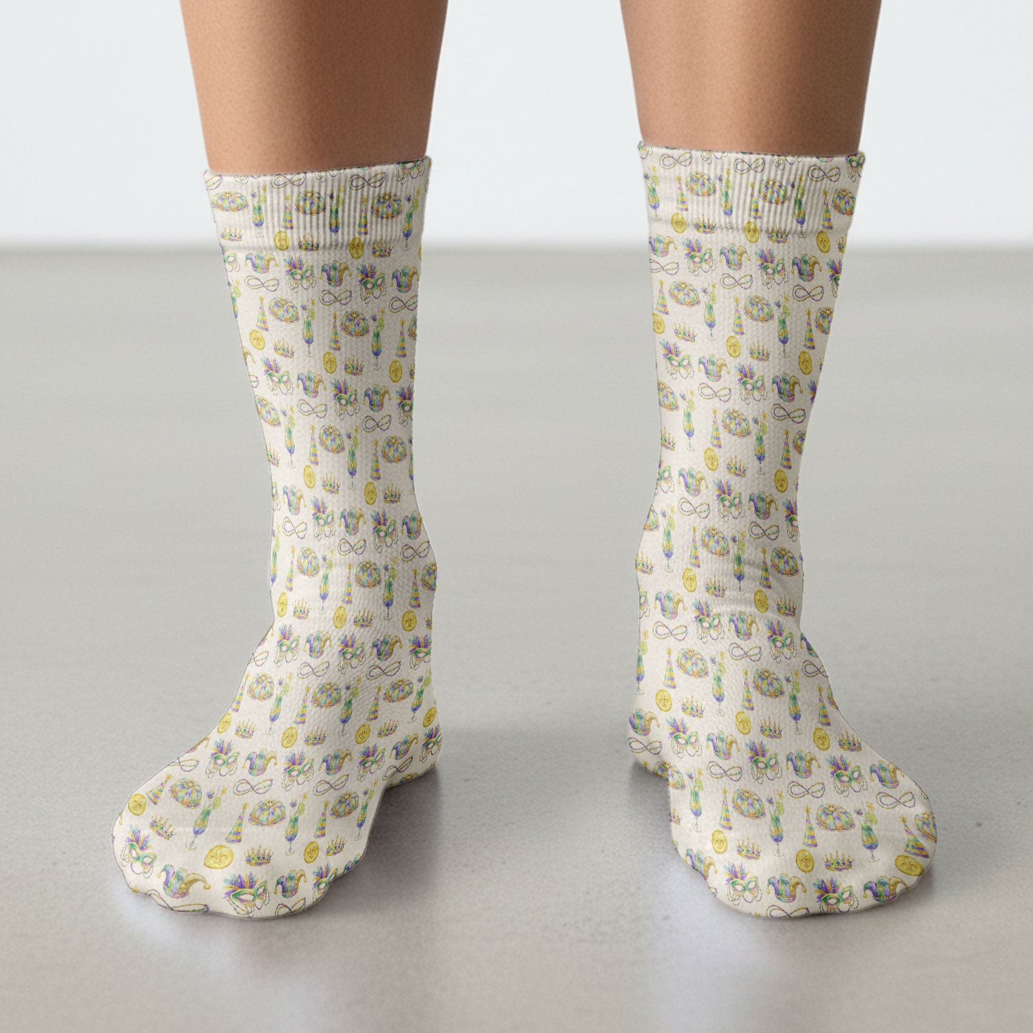 Mardi Gras Mask Scrub Socks, Elegant Carnival Pattern Nurse Sock For Women, Breathable Fabrics Nursing Uniform