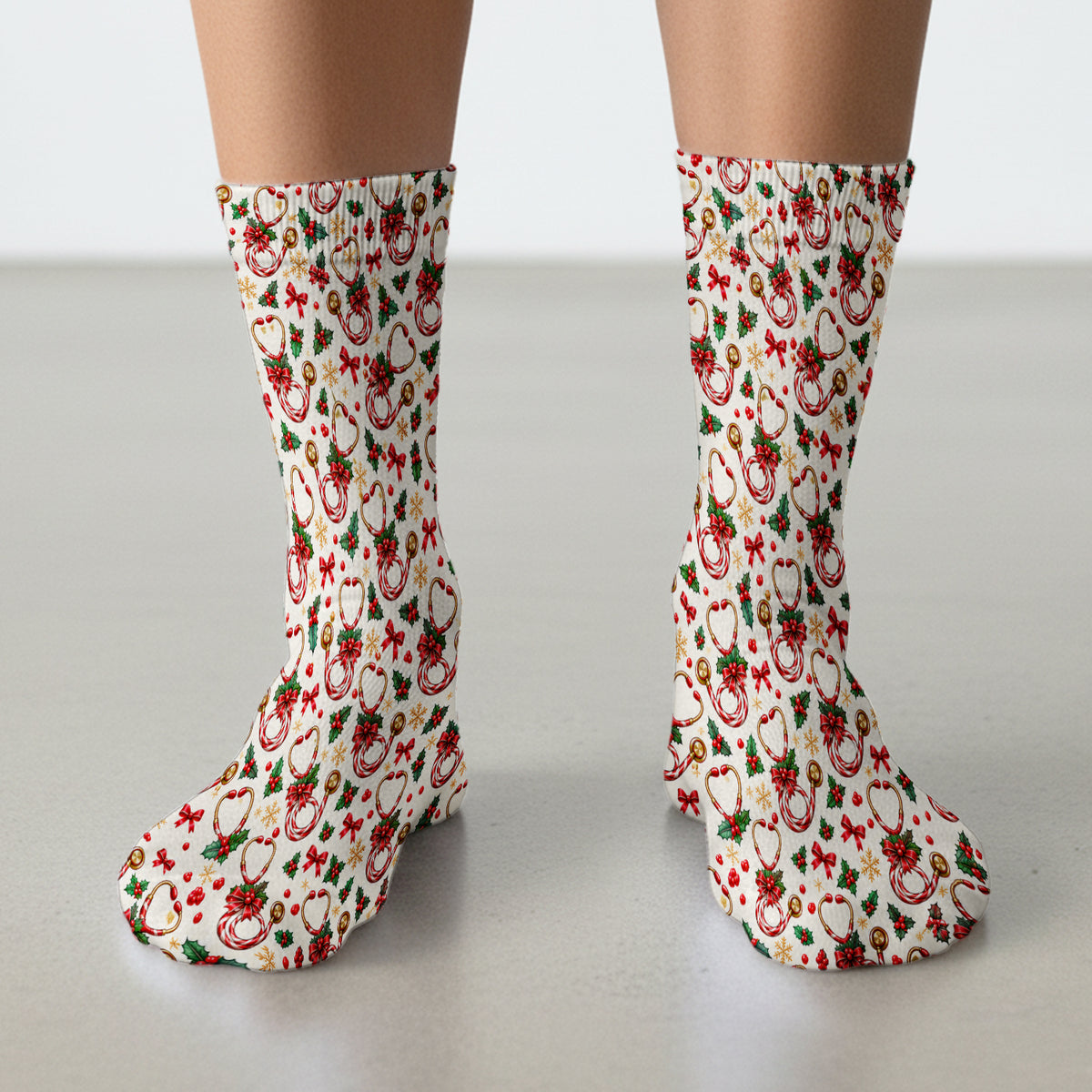 Christmas Candy Cane Stethoscope Pattern Socks, Adult Socks for Men and Women
